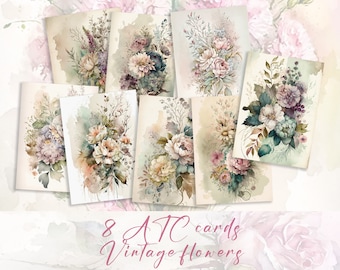 Vintage Floral ATC Cards: Ephemera for Junk Journals (Digital Download)
