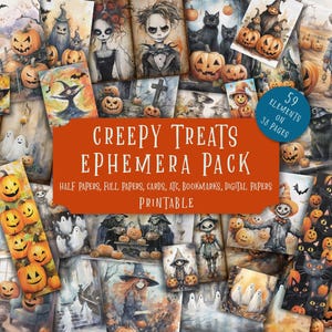 Halloween Junk Journal Kit: Gothic Ephemera, Scrapbook Pages (Digital Download)