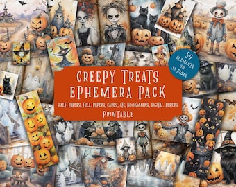 Halloween Junk Journal Kit: Gothic Ephemera, Scrapbook Pages (Digital Download)