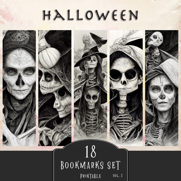 Printable Bookmarks Halloween Set, Mega Bundle Set of 18 Bookmarks, Halloween Gift, Gothic Bookmarks Instant Download