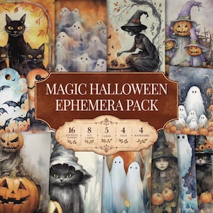 Halloween Ephemera Pack Junk Journal Kit: Spooky Witch Printable Paper, Vintage Scrapbook Set (Digital Download)