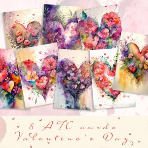 Tarjetas ATC imprimibles para el día de San Valentín, páginas de diario de amor, tarjetas digitales con forma de corazón, etiquetas para el día de San Valentín, álbumes de recortes, diario basura