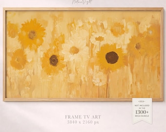 Sunflower Painting Frame TV Art: Textured Yellow Floral Oil Download (Digital Download)