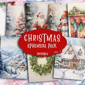 Kerst scrapbooking kit, feestelijke collagevellen, kerstkaarten, kortstondige pakket, plakboek, journaling, tags, bladwijzers, atc, afdrukbaar