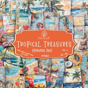 Pacchetto di effimeri tesori tropicali / Kit diario estivo / Collage di album esotici / Pacchetto di carta vintage digitale / Pagine di diario stampabili