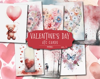 Valentine's Day Watercolor ATC Cards: Romantic Ephemera (Digital Download)