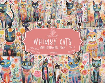 Whimsical Cats Junk Journal Kit: Cat Ephemera Papers (Digital Download)