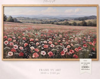 Poppy Field Frame TV Art: Tuscan Countryside Landscape Painting (Digital Download)