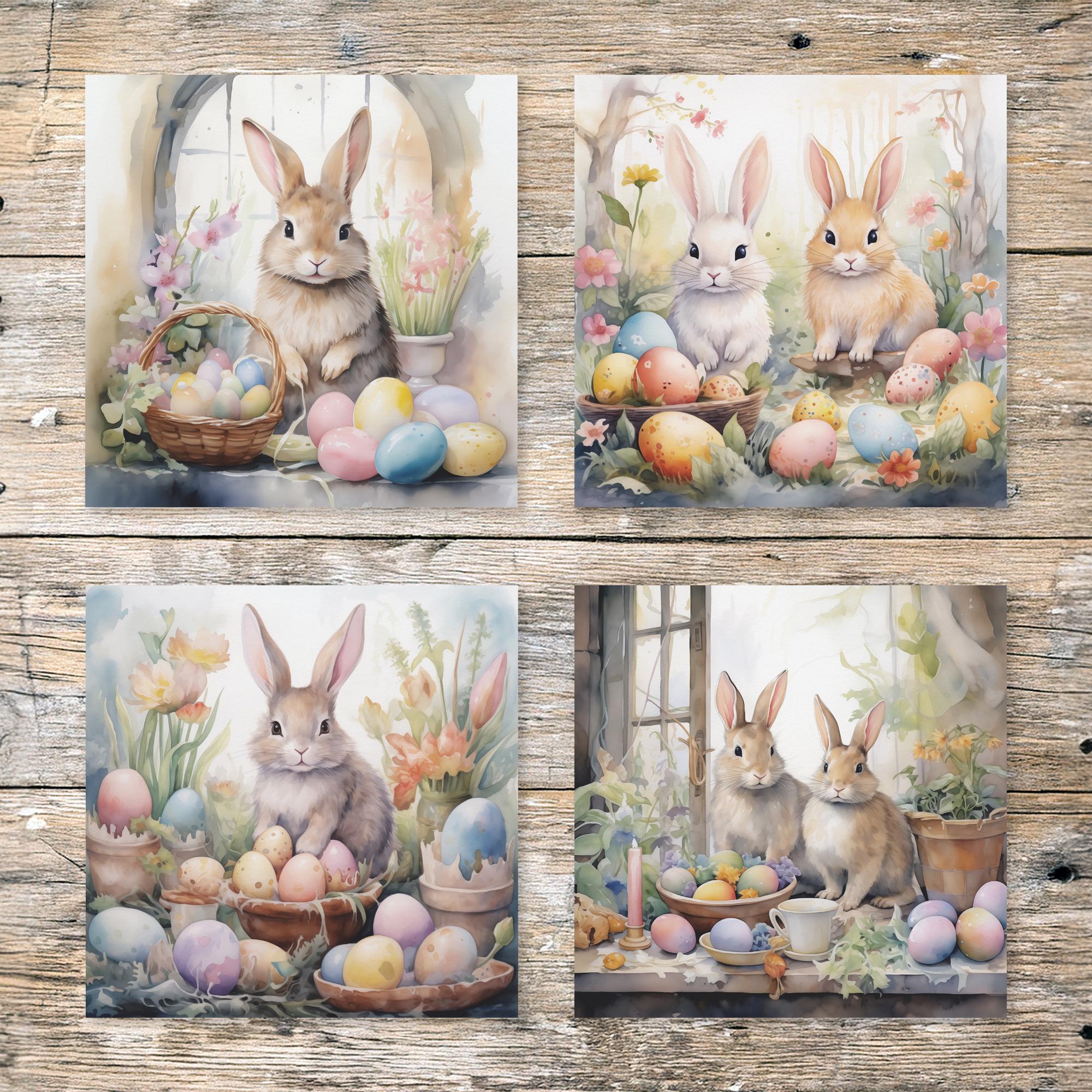 Easter Bunny Digital Paper: Watercolor Spring Rabbit Scrapbook ...