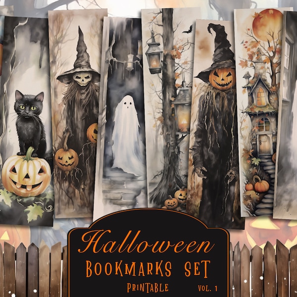 Halloween Printable Bookmarks, Spooky Ephemera, Jack O Lantern Bookmarks, Halloween Scrapbook, Journaling, Scrapbooking, Collage, Decoupage