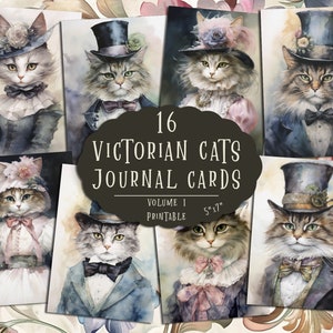 Papier de scrapbooking victorien, feuilles de collage chats victoriens, carnet de bordel pour chat, kit de scrapbooking chat, cartes de voeux pour scrapbooking, usage commercial