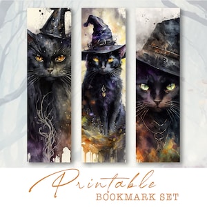 Witchy Black Cats Bookmarks, Cats Printable Bookmarks, Witch Junk Journal Tags, Cats Ephemera, Journaling, Scrapbooking