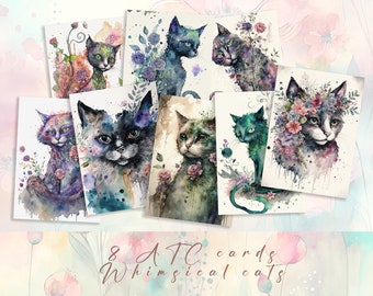Materiale effimero per diario di gatti: Carte ATC floreali (Download digitale)