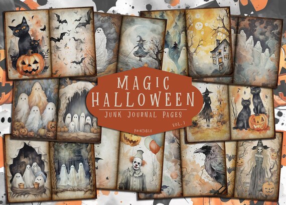 Magic Halloween Junk Journal Pages: Whimsical Spooky Printable Papers (Digital Download)
