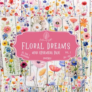 Watercolor Floral Ephemera | Flowers Junk Journal Kit | Scrapbook Papers | Vintage Style Botanical Printables | Digital Download