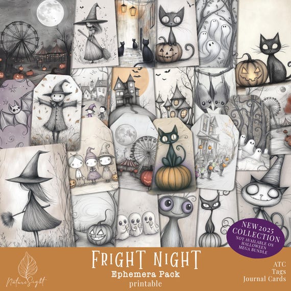Halloween Junk Journal Ephemera: Spooky Printable ATC Cards & Tags (Digital Download)