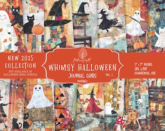 Archiwalne karty do dziennika na Halloween: Straszne arkusze kolażu z efemerydami (do pobrania w wersji cyfrowej)