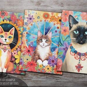 Folk Art Cat Journaling Cards: Vintage Scrapbook Ephemera (Digital Download) image 4