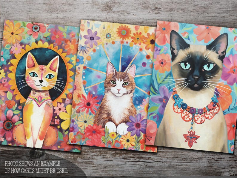 Folk Art Cat Journaling Cards: Vintage Scrapbook Ephemera (Digital Download) image 4