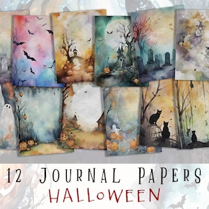 Halloween Junk Journal Pages, Gothic Printable Ephemera, Black Cats Cards, Sherpa Ghost Papers, Digital, Scrapbooking, Collage Sheets