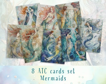 Mermaids Junk Journal Atc Cards, Underwater Cards, Magical Ephemera, Sealife Ephemera, Pages, Papers, Ephemera, Tags, Scrapbooking