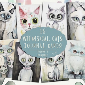 Cartões de felicitações de gatos caprichosos, diário de lixo de gatos, itens felinos imprimíveis, páginas de scrapbook de gatos, papel para scrapbook, uso comercial
