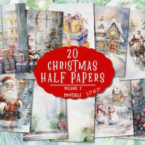 Kerst afdrukbare halve papieren, feestelijke scrapbooking, kerstephemera, rommeljournaalbenodigdheden, plakboek, papieren, pagina's, kaarten, digitaal