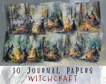 Diario magico da strega, carte ATC stampabili, pagine di grimorio, pagine di libri occulti, materiali per il Libro delle Ombre, carta digitale per stregoneria