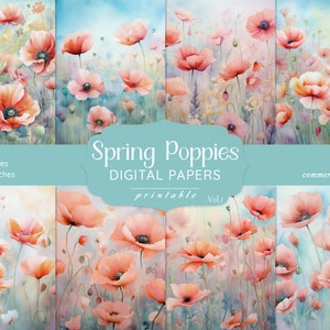 Mohnblume Digitales Papier, Digitales Scrapbooking-Papiere, Floral Junk Journal, Frühling Digitale Papiere, Frühling Scrapbook, Mohnblume Digitale Kunst