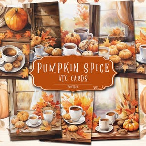 Cartes ATC citrouille épicée, documents éphémères imprimables café d'automne, cartes confortables d'automne, journal de Thanksgiving, fournitures créatives numériques, journal indésirable