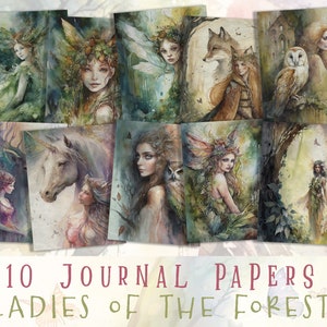 Páginas de diário das senhoras da floresta, papéis imprimíveis de fadas, álbum de recortes de fadas, folhas de colagem, itens efêmeros, folhas de colagem, cartões, páginas, artesanato