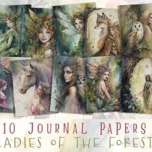 Ladies of the Forest Journal Pages, Fairy Printable Papers, Fairies Scrapbook, Collage Sheets, Ephemera, Add on, Cards, Pages, Craft