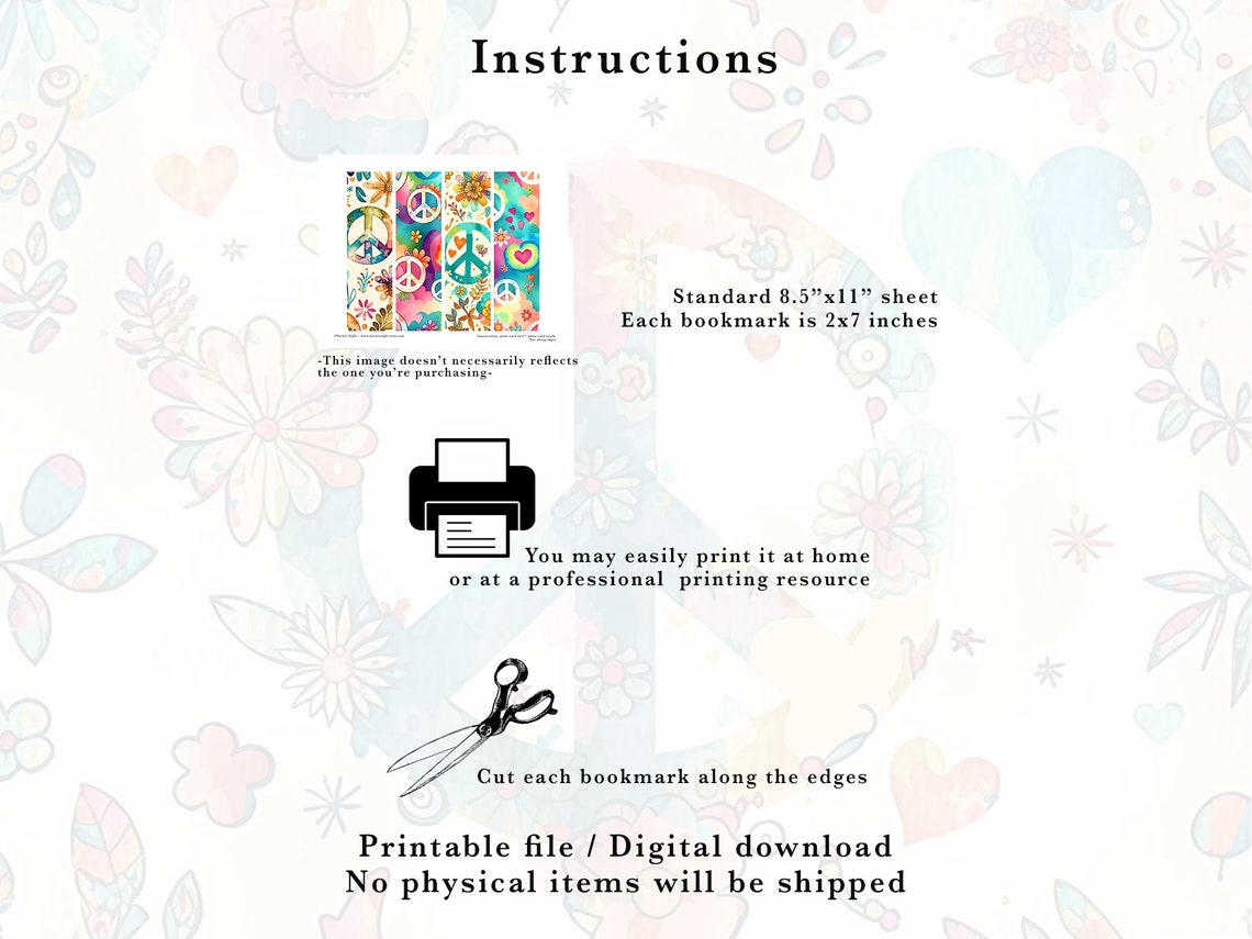 Peace Printable Bookmarks Hippie Junk Journal Floral - Etsy