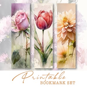 Printable Bookmarks Flowers Watercolor, Floral Ephemera Tags, Junk Journal Supplies, Digital Download, Mothers Day, Gift Tags