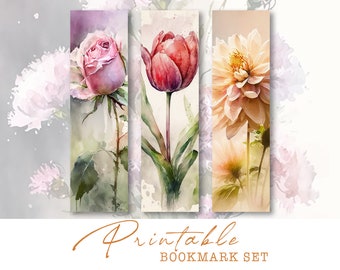 Watercolor Floral Bookmarks: Printable Flower Ephemera (Digital Download)