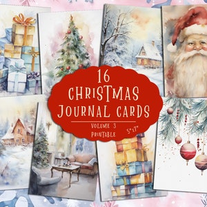 Papel de álbum de recortes de Natal, cartões de felicitações de Papai Noel, suprimentos de diário indesejado, coisas efêmeras de férias, álbum de recortes de inverno, cartões digitais vintage