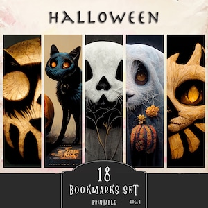 Halloween Printable Bookmarks, Digital Download, Halloween Junk Journal, Spooky Scrapbook Paper, Creepy Ephemera, Pumpkins Bookmarks