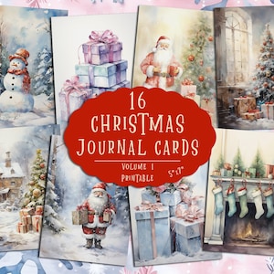 Tarjetas de diario navideñas, material efímero para fiestas, kit de scrapbooking imprimible, diario basura navideño, papel para álbum de recortes navideño, tarjetas de felicitación festivas