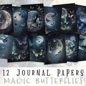 Butterflies Journal Pages, Moon Printable Junk Journal, Ethereal Ephemera, Moon and Butterfly Cards, Scrapbook, Scrapbooking, Papers, Pages