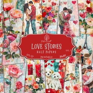 Storie d'amore a metà / Kit diario di San Valentino / Pagine di album romantici / Carta per collage stampabile / Download di effimeri