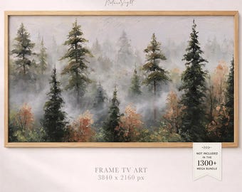 Misty Forest Painting Frame TV Art: Foggy Pine Tree Autumn Landscape (Digital Download)