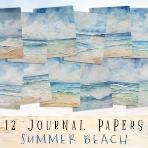 Beach Journal Pages, Summer Printable Papers, Ocean Scrapbook, Summer Collage, Printable, Digital, Cards, Papers, Ephemera, Scrapbooking