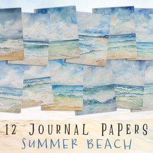 Beach Journal Pages, Summer Printable Papers, Ocean Scrapbook, Summer Collage, Printable, Digital, Cards, Papers, Ephemera, Scrapbooking