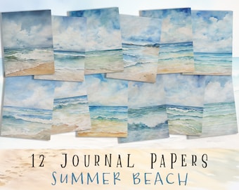 Beach Journal Pages, Summer Printable Papers, Ocean Scrapbook, Summer Collage, Printable, Digital, Cards, Papers, Ephemera, Scrapbooking