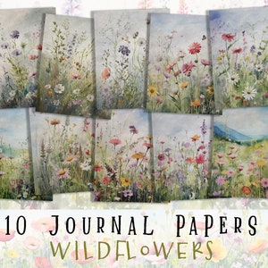 Wildflowers Junk Journal Papers, Floral Printable Pages, Flowers Ephemera, Floral Scrapbook, Journaling, Ephemera, Cards, Collage, Crafting