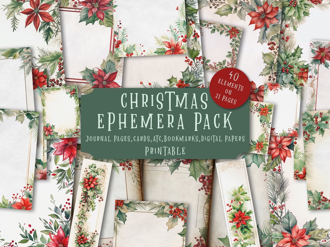 Christmas Junk Journal Ephemera Kit: Holiday Collage, Printable Tags ...