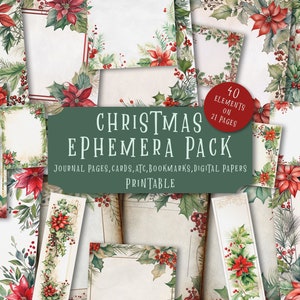 Weihnachten Junk Journal Ephemera | Druckbares Feiertagskarten-Kit | Festliche Collage Sheets | Weihnachten Journal Tags | Sofort Download