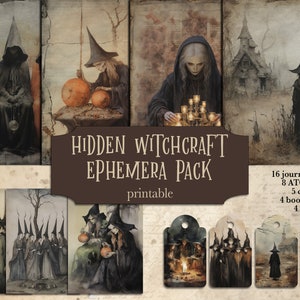 Hidden Witchcraft Ephemera Pack, Witch Junk Journal, Witchy Scrapbook, Gothic Collage Sheets, Cards, Atc, Bookmarks, Papers, Pages, Digital