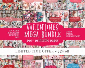 Vintage Valentine Junk Journal Pages Mega Bundle, Ephemera Kit, Scrapbook Paper (Digital Download)