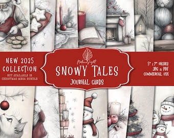 Snowy Tales Journal Cards: Printable Christmas Cards for Junk Journals (Digital Download)